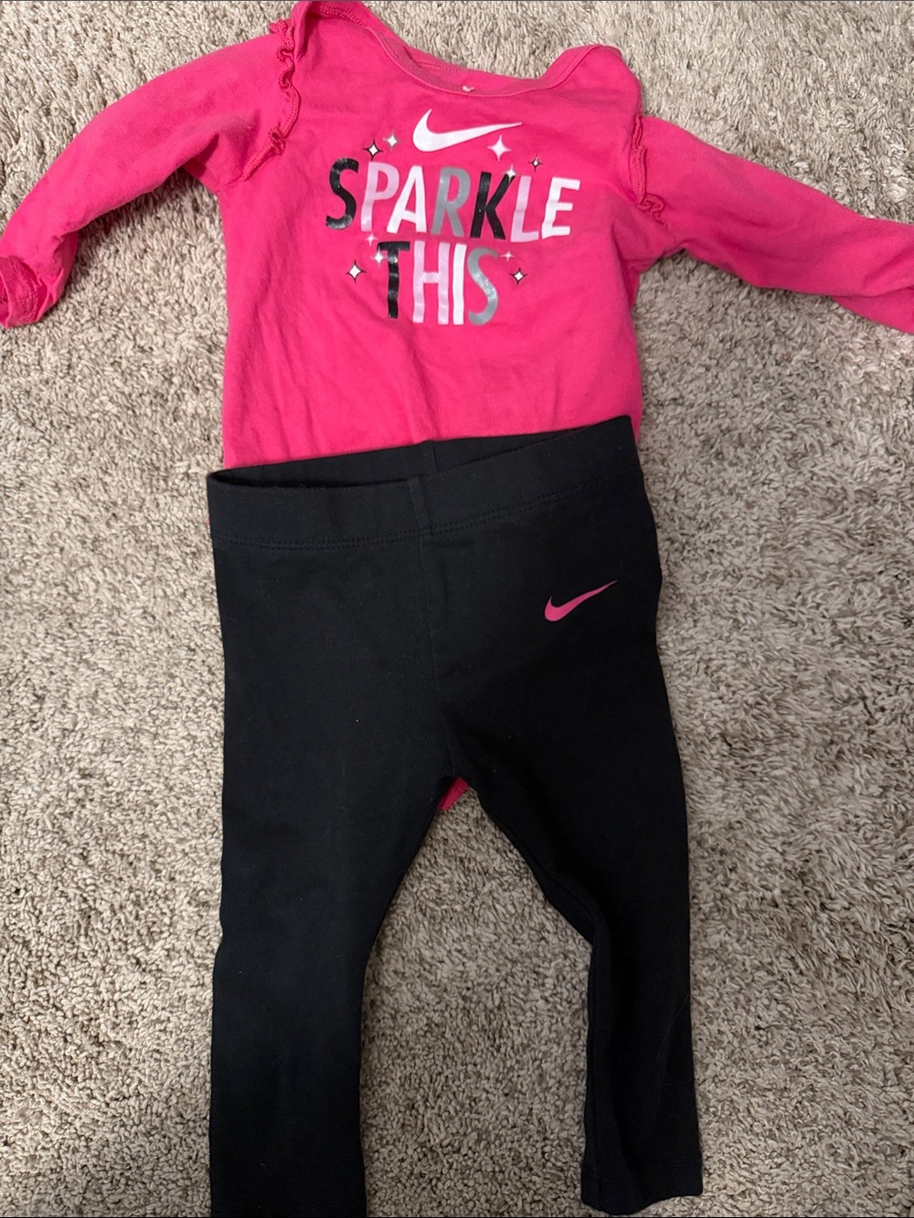 Nike Pink Sparkle This Top with Black Leggings